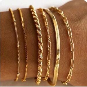 New! 18k Gold Plated Stackable Gold Bracelet Set